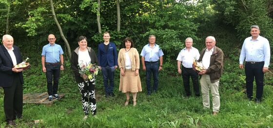 die Jubilare Peter Barteit, Christel Engelhard und Josef Sehofer mit der SPD-Kreistagsfraktion